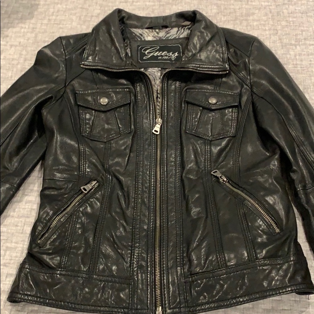 Guess genuine black leather jacket size small